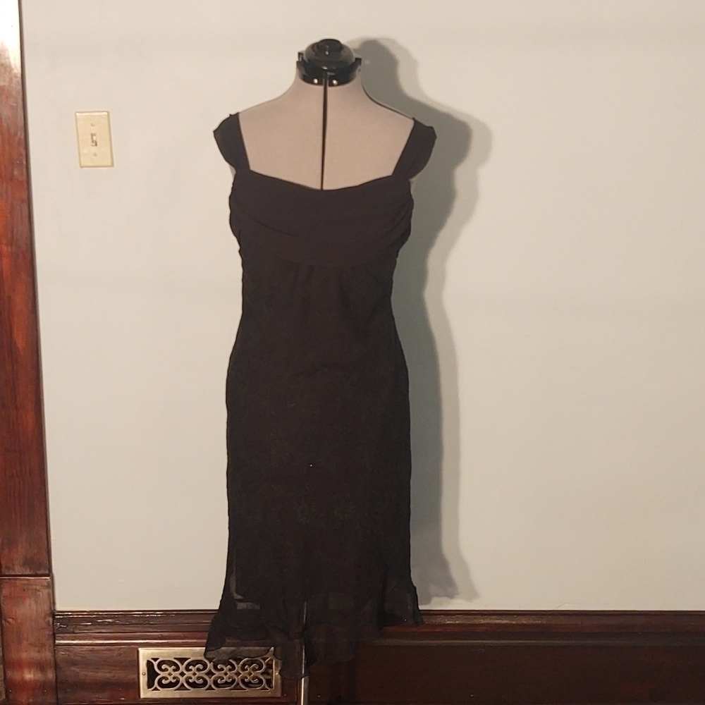 CDC Black Square Cowl Neck Floral Dress Sz 12
